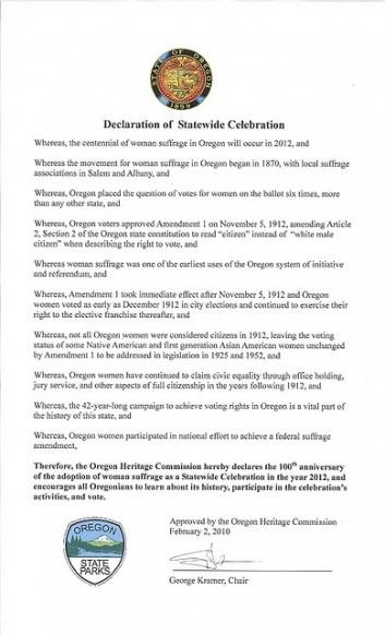 Oregon Woman Suffrage Centennial